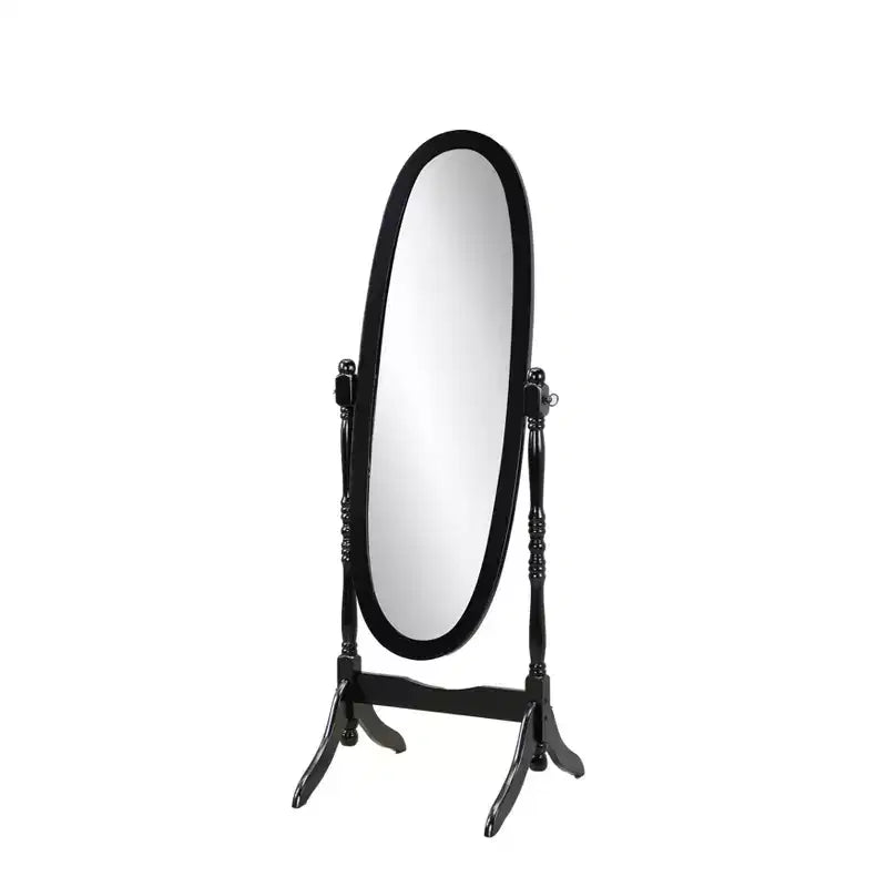 Specchio ovale da terra con cornice in legno, a figura intera, modello Cheval, per 1 persona, nei colori nero / rovere / bianco / ciliegio / oro / rosa / argento