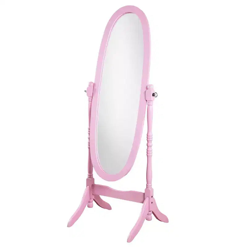 Specchio ovale da terra con cornice in legno, a figura intera, modello Cheval, per 1 persona, nei colori nero / rovere / bianco / ciliegio / oro / rosa / argento