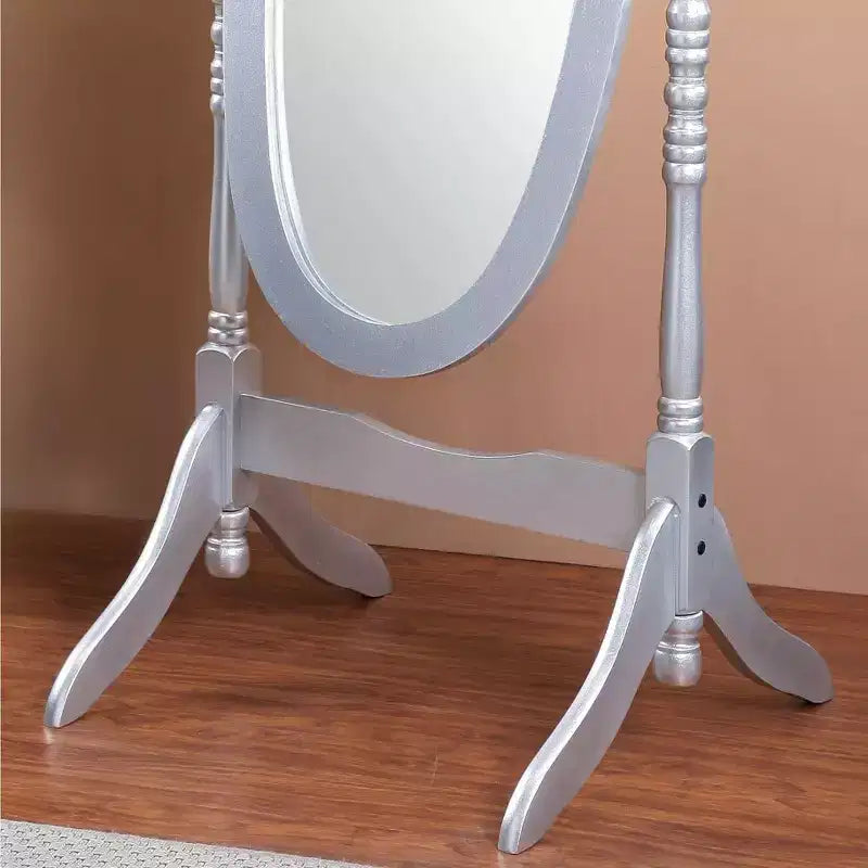 Specchio ovale da terra con cornice in legno, a figura intera, modello Cheval, per 1 persona, nei colori nero / rovere / bianco / ciliegio / oro / rosa / argento