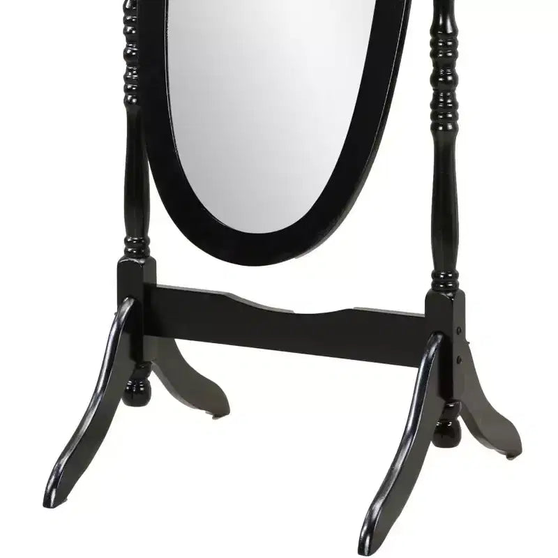 Specchio ovale da terra con cornice in legno, a figura intera, modello Cheval, per 1 persona, nei colori nero / rovere / bianco / ciliegio / oro / rosa / argento
