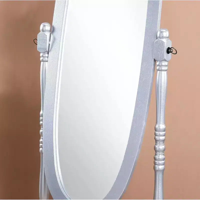 Specchio ovale da terra con cornice in legno, a figura intera, modello Cheval, per 1 persona, nei colori nero / rovere / bianco / ciliegio / oro / rosa / argento