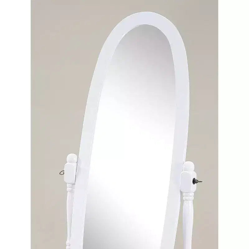 Specchio ovale da terra con cornice in legno, a figura intera, modello Cheval, per 1 persona, nei colori nero / rovere / bianco / ciliegio / oro / rosa / argento