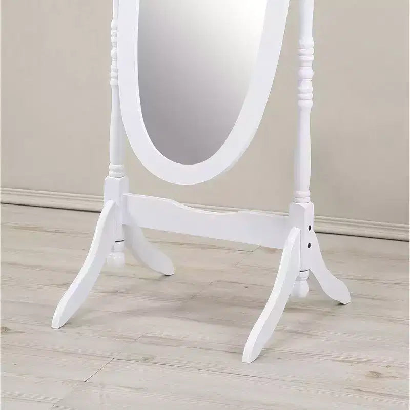 Specchio ovale da terra con cornice in legno, a figura intera, modello Cheval, per 1 persona, nei colori nero / rovere / bianco / ciliegio / oro / rosa / argento