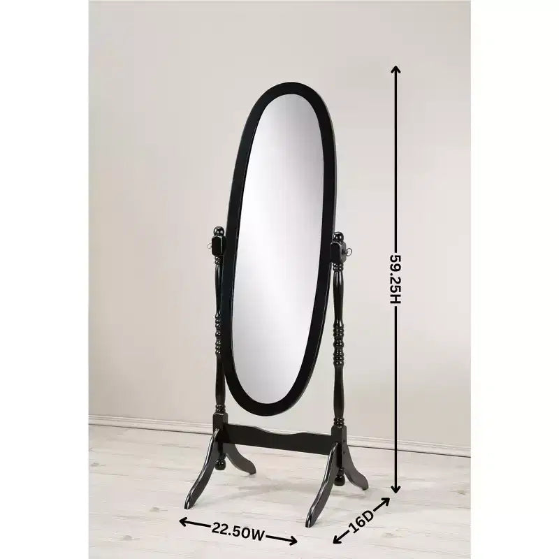 Specchio ovale da terra con cornice in legno, a figura intera, modello Cheval, per 1 persona, nei colori nero / rovere / bianco / ciliegio / oro / rosa / argento