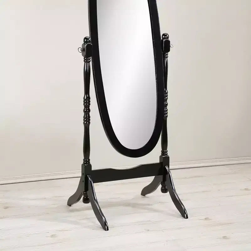 Specchio ovale da terra con cornice in legno, a figura intera, modello Cheval, per 1 persona, nei colori nero / rovere / bianco / ciliegio / oro / rosa / argento