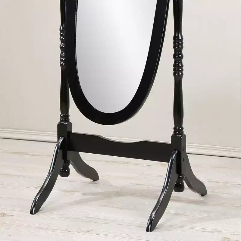 Specchio ovale da terra con cornice in legno, a figura intera, modello Cheval, per 1 persona, nei colori nero / rovere / bianco / ciliegio / oro / rosa / argento