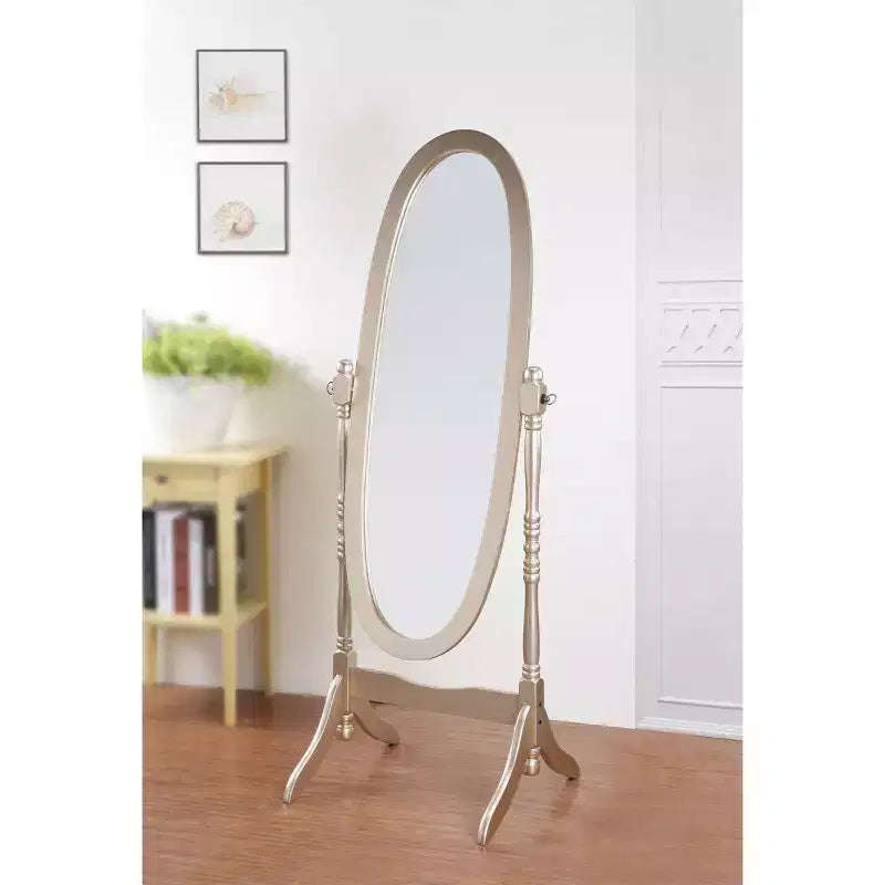 Specchio ovale da terra con cornice in legno, a figura intera, modello Cheval, per 1 persona, nei colori nero / rovere / bianco / ciliegio / oro / rosa / argento