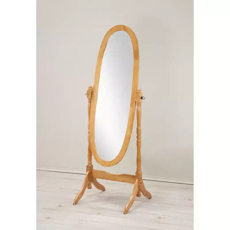 Specchio ovale da terra con cornice in legno, a figura intera, modello Cheval, per 1 persona, nei colori nero / rovere / bianco / ciliegio / oro / rosa / argento