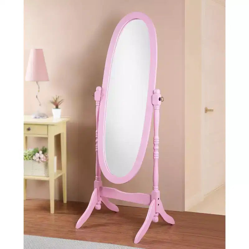 Specchio ovale da terra con cornice in legno, a figura intera, modello Cheval, per 1 persona, nei colori nero / rovere / bianco / ciliegio / oro / rosa / argento