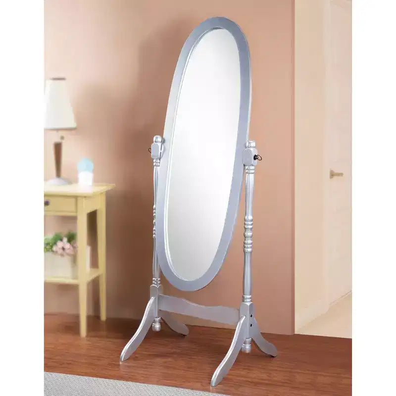 Specchio ovale da terra con cornice in legno, a figura intera, modello Cheval, per 1 persona, nei colori nero / rovere / bianco / ciliegio / oro / rosa / argento