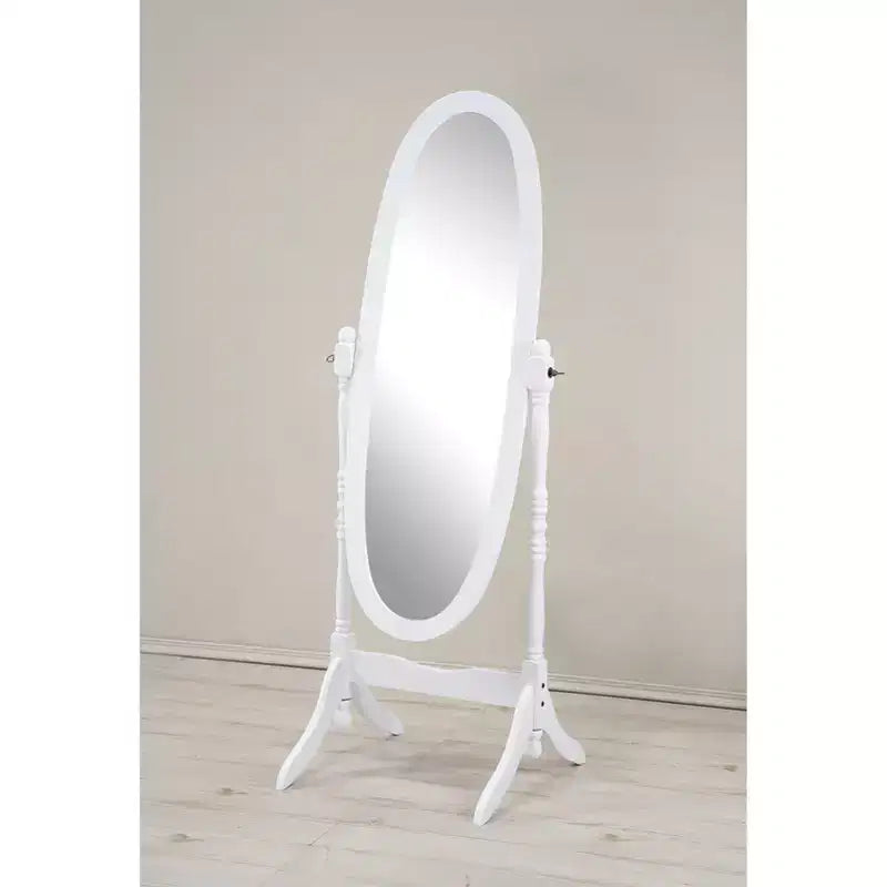 Specchio ovale da terra con cornice in legno, a figura intera, modello Cheval, per 1 persona, nei colori nero / rovere / bianco / ciliegio / oro / rosa / argento