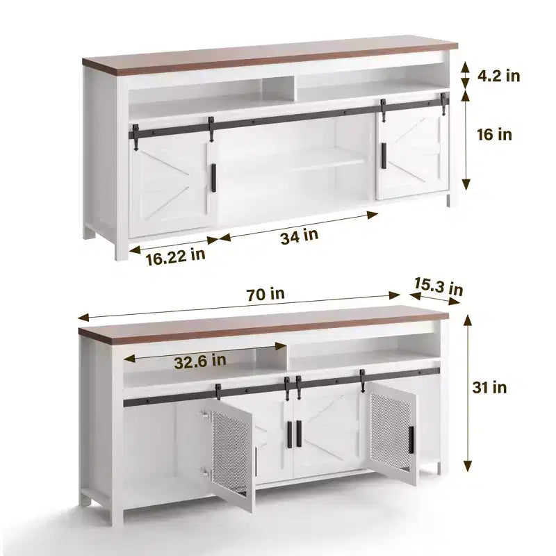 Mobile TV Rustico Bianco – Anta Scorrevole Stile Fienile, Adatto a TV fino a 75"