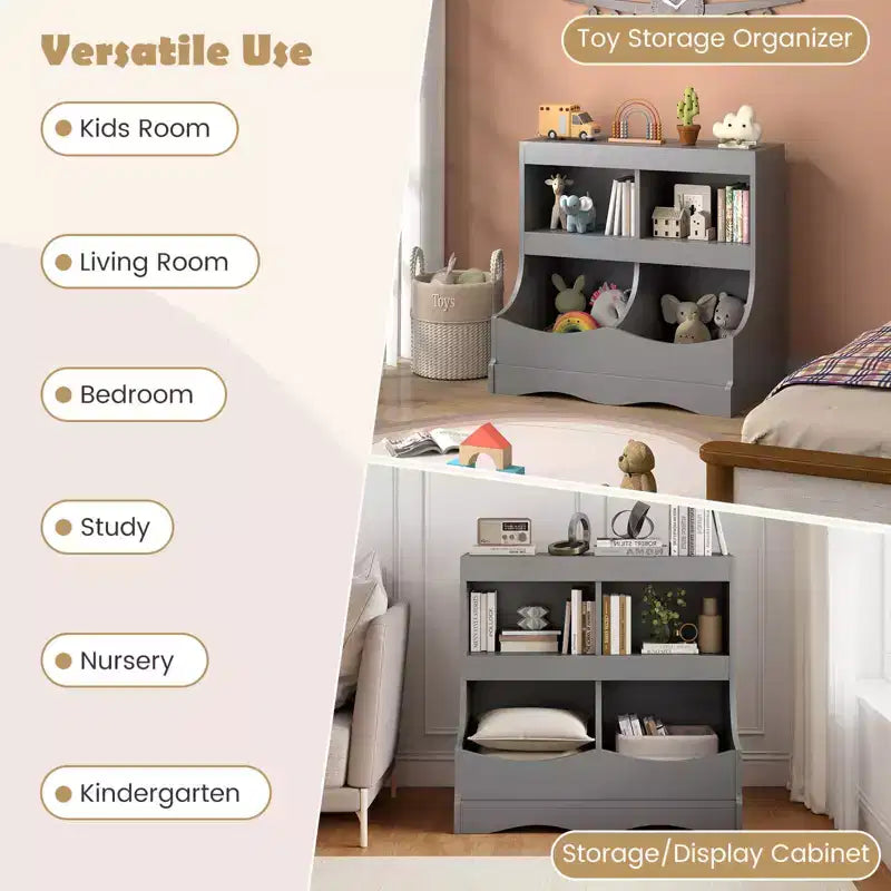 Organizer Giocattoli per Bambini a 4 Scomparti – Bianco / Rosa / Grigio, 1 Utente