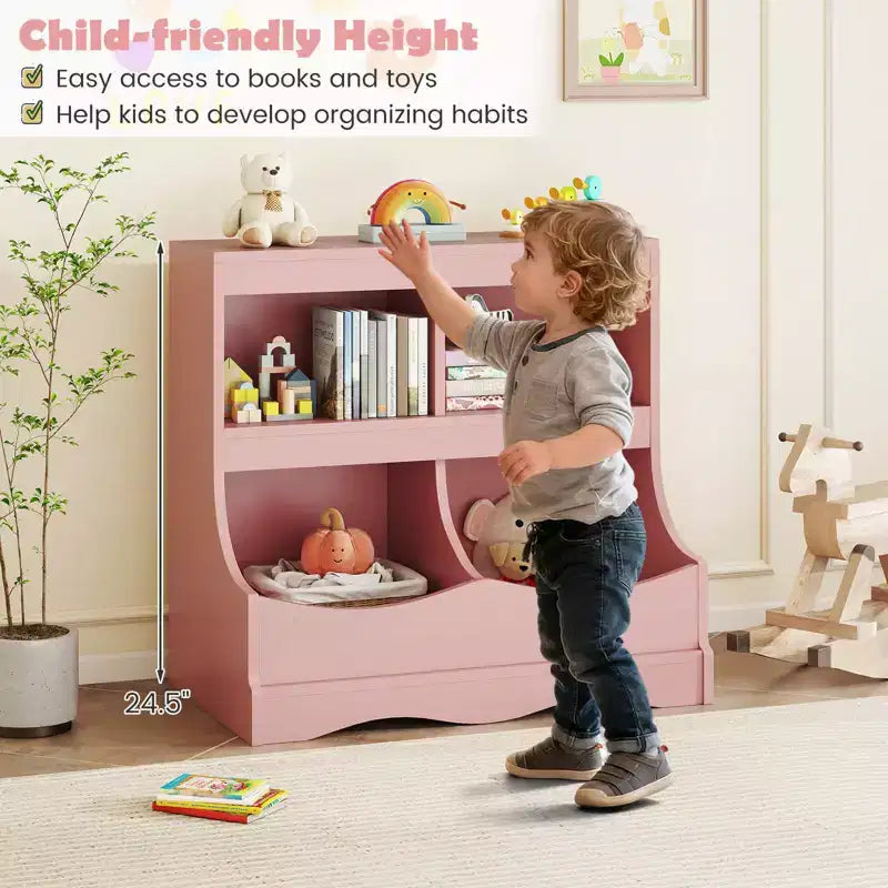 Organizer Giocattoli per Bambini a 4 Scomparti – Bianco / Rosa / Grigio, 1 Utente