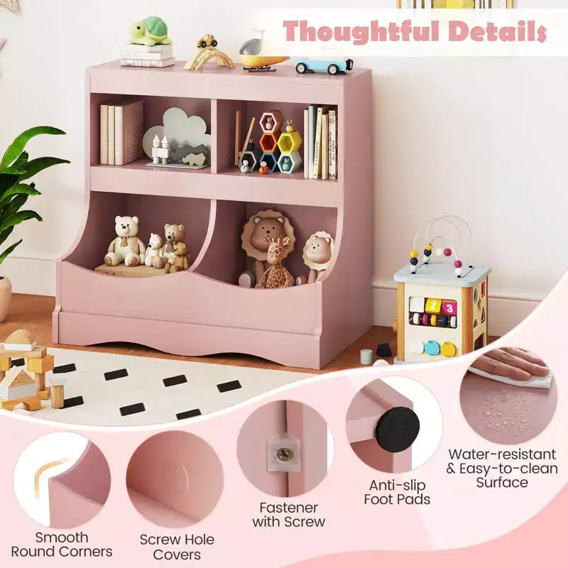 Organizer Giocattoli per Bambini a 4 Scomparti – Bianco / Rosa / Grigio, 1 Utente