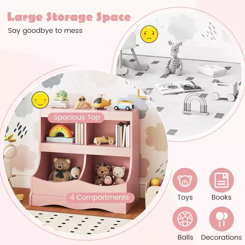 Organizer Giocattoli per Bambini a 4 Scomparti – Bianco / Rosa / Grigio, 1 Utente