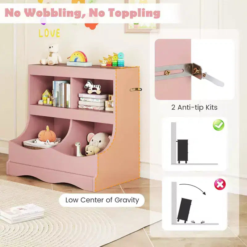 Organizer Giocattoli per Bambini a 4 Scomparti – Bianco / Rosa / Grigio, 1 Utente