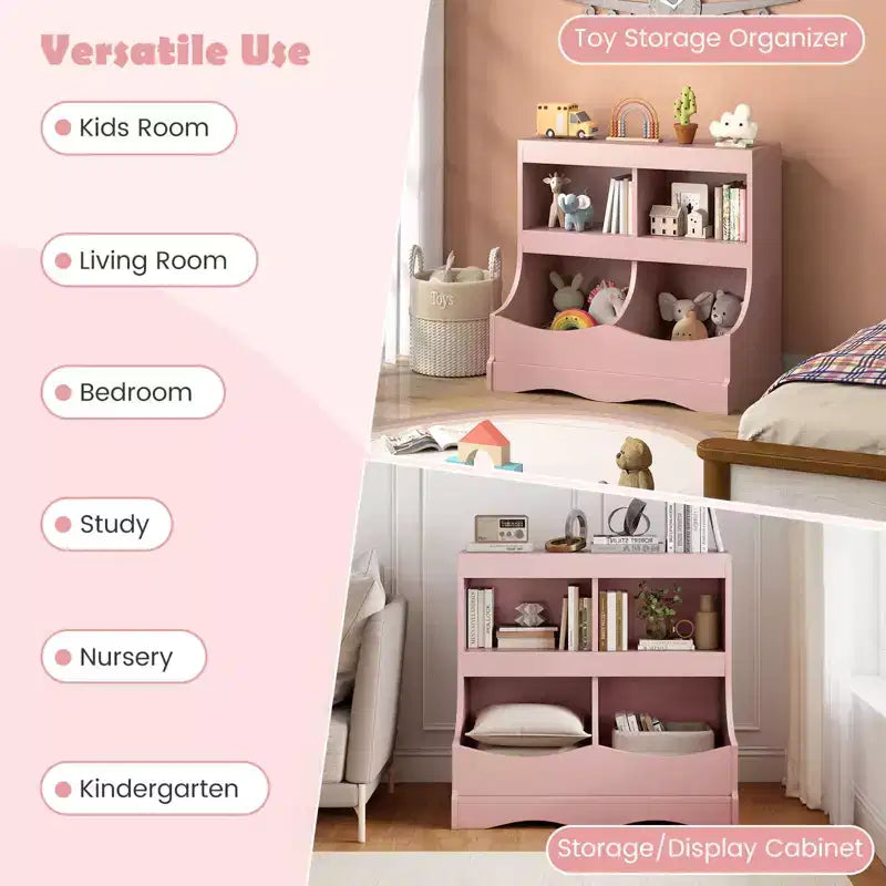 Organizer Giocattoli per Bambini a 4 Scomparti – Bianco / Rosa / Grigio, 1 Utente