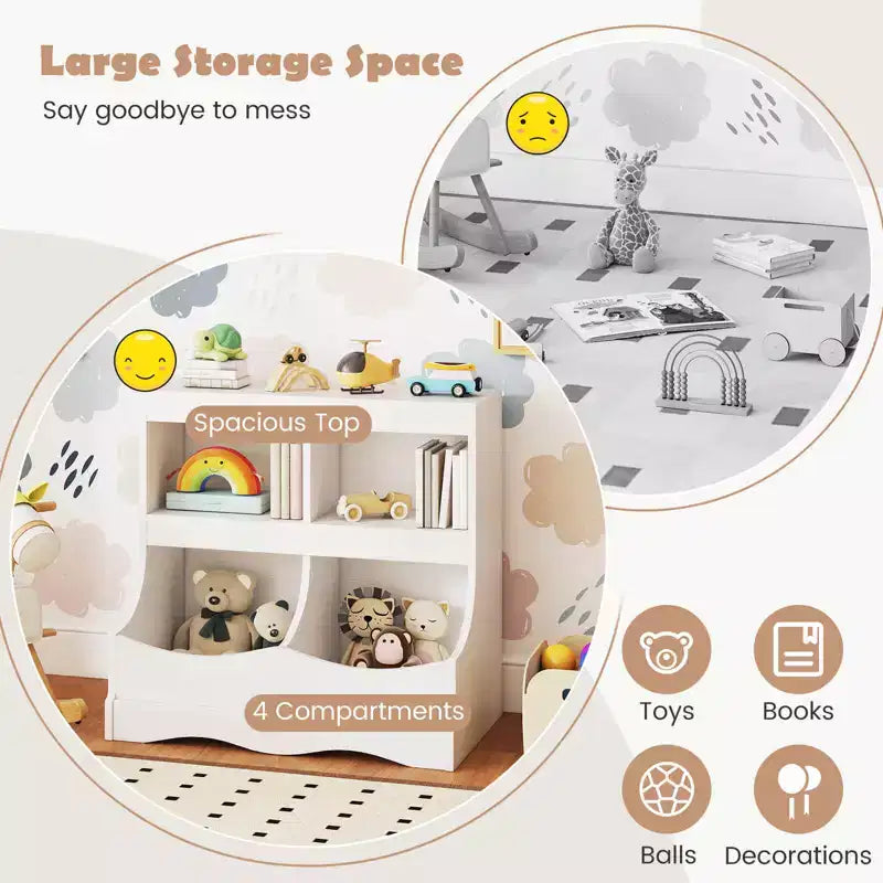 Organizer Giocattoli per Bambini a 4 Scomparti – Bianco / Rosa / Grigio, 1 Utente