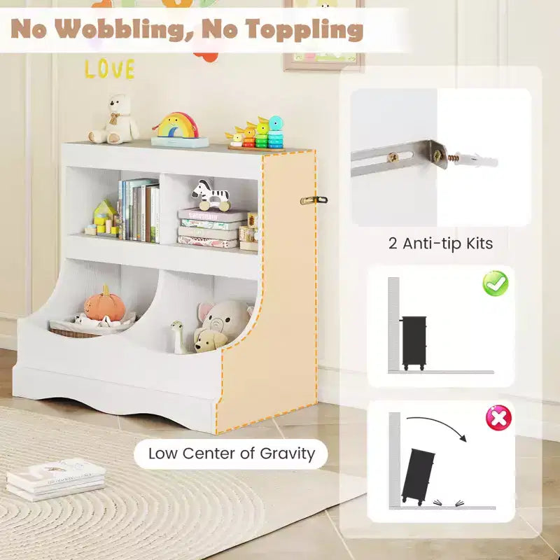 Organizer Giocattoli per Bambini a 4 Scomparti – Bianco / Rosa / Grigio, 1 Utente