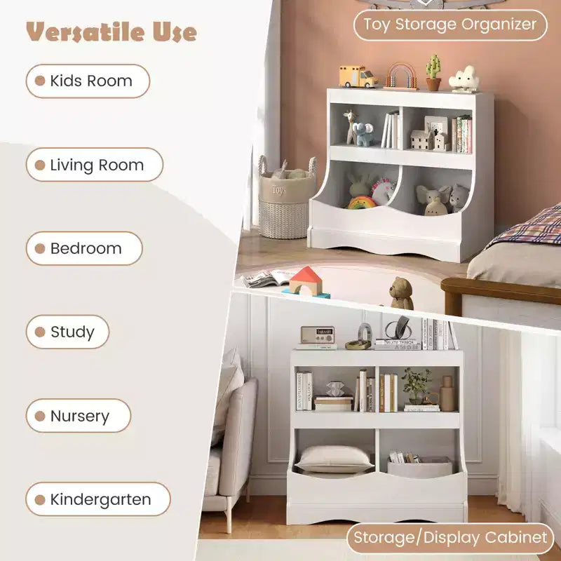 Organizer Giocattoli per Bambini a 4 Scomparti – Bianco / Rosa / Grigio, 1 Utente