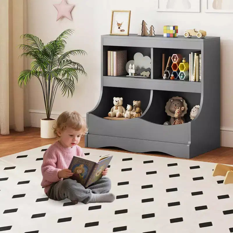 Organizer Giocattoli per Bambini a 4 Scomparti – Bianco / Rosa / Grigio, 1 Utente