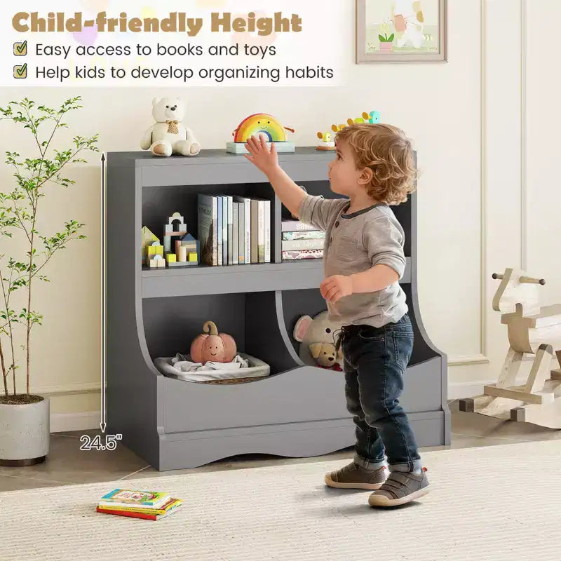 Organizer Giocattoli per Bambini a 4 Scomparti – Bianco / Rosa / Grigio, 1 Utente