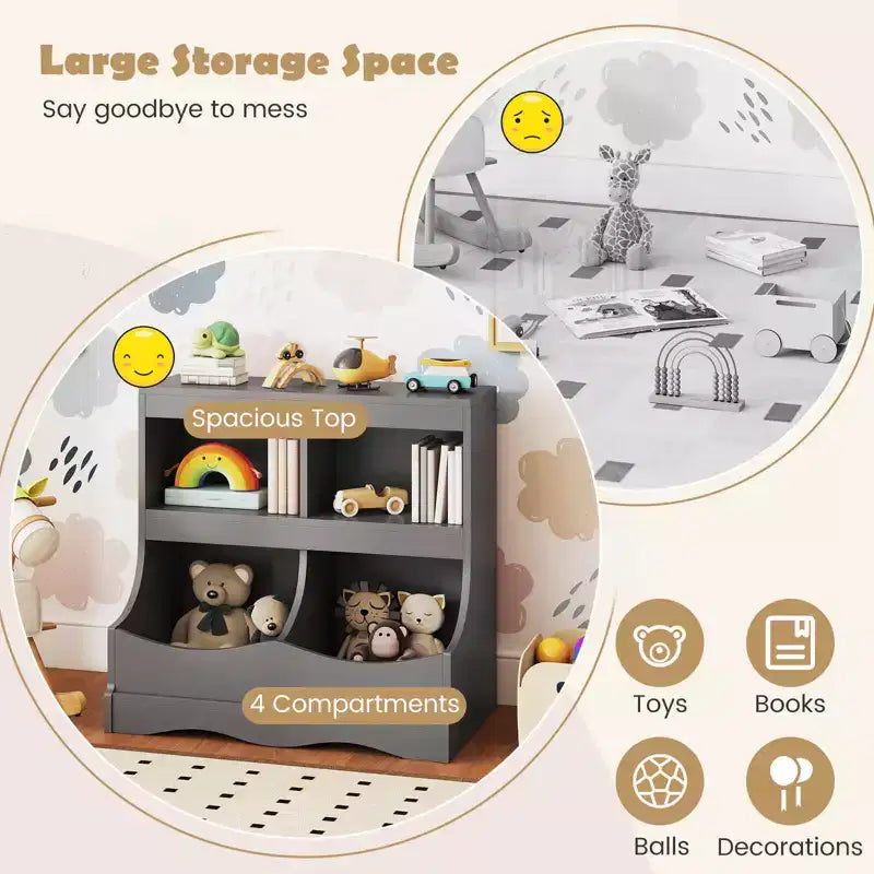 Organizer Giocattoli per Bambini a 4 Scomparti – Bianco / Rosa / Grigio, 1 Utente
