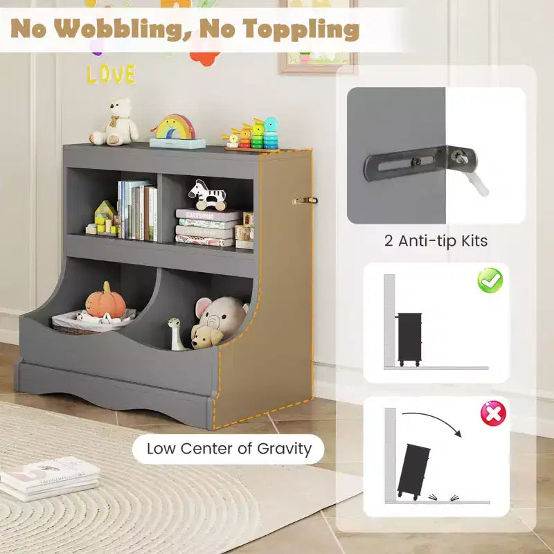 Organizer Giocattoli per Bambini a 4 Scomparti – Bianco / Rosa / Grigio, 1 Utente