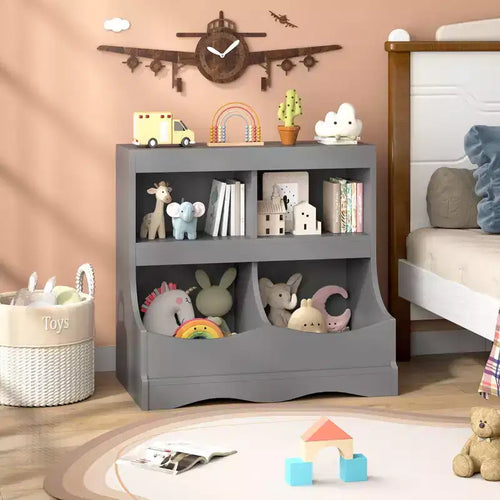 Costway Toy Storage Organizer for Toys & Books 4-Cubby Kids Bookcase for Children's Room White/Pink/Gray