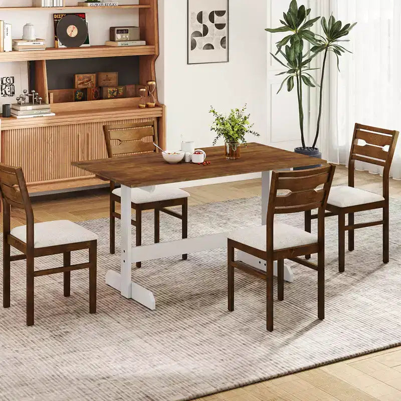 Tavolo da pranzo rettangolare marrone e bianco, 4-6 posti a sedere