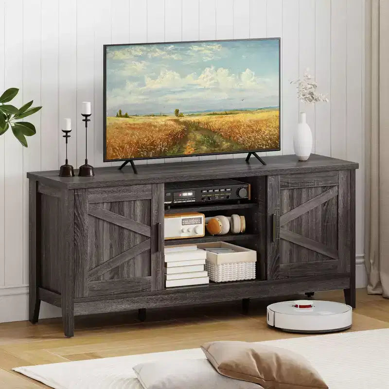 Mobile TV da fattoria grigio – Adatto a TV fino a 65", 2 armadietti