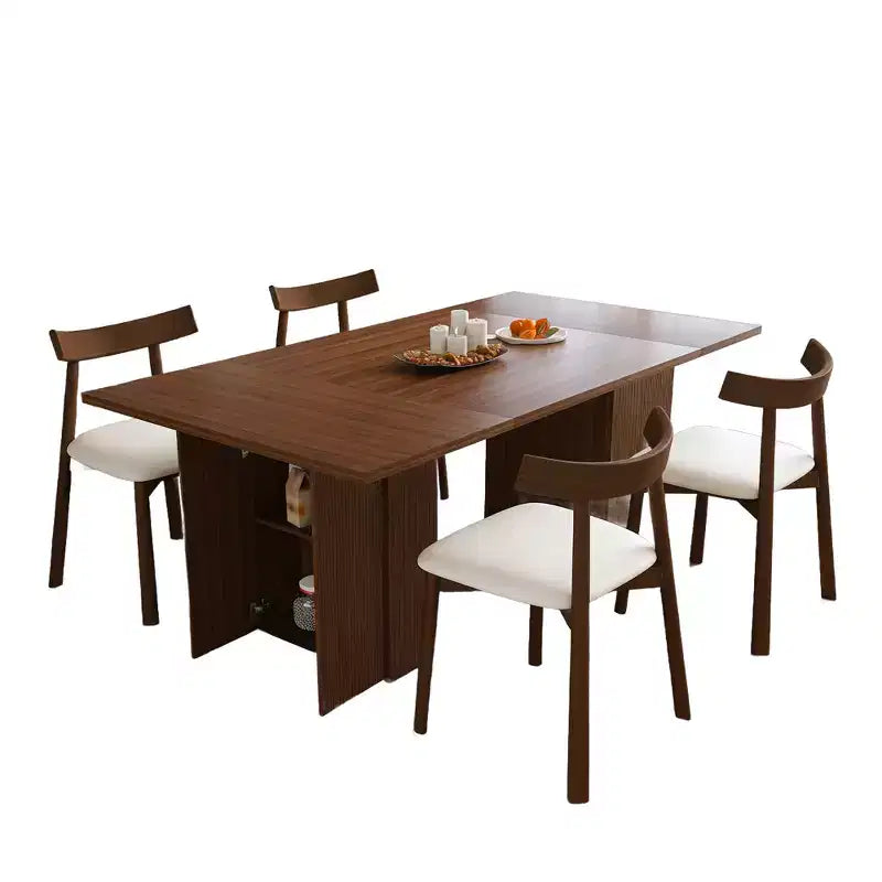 Set da tavolo da pranzo 5 pezzi, legno naturale / ecopelle, 4 posti