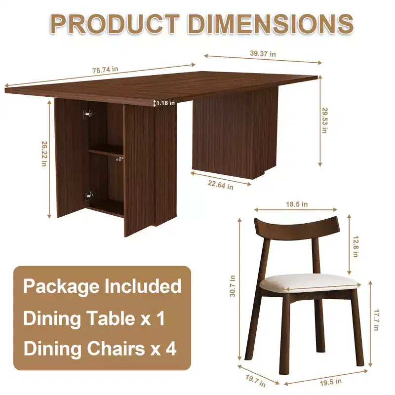 Set da tavolo da pranzo 5 pezzi, legno naturale / ecopelle, 4 posti