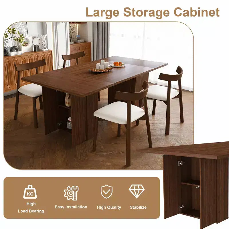 Set da tavolo da pranzo 5 pezzi, legno naturale / ecopelle, 4 posti