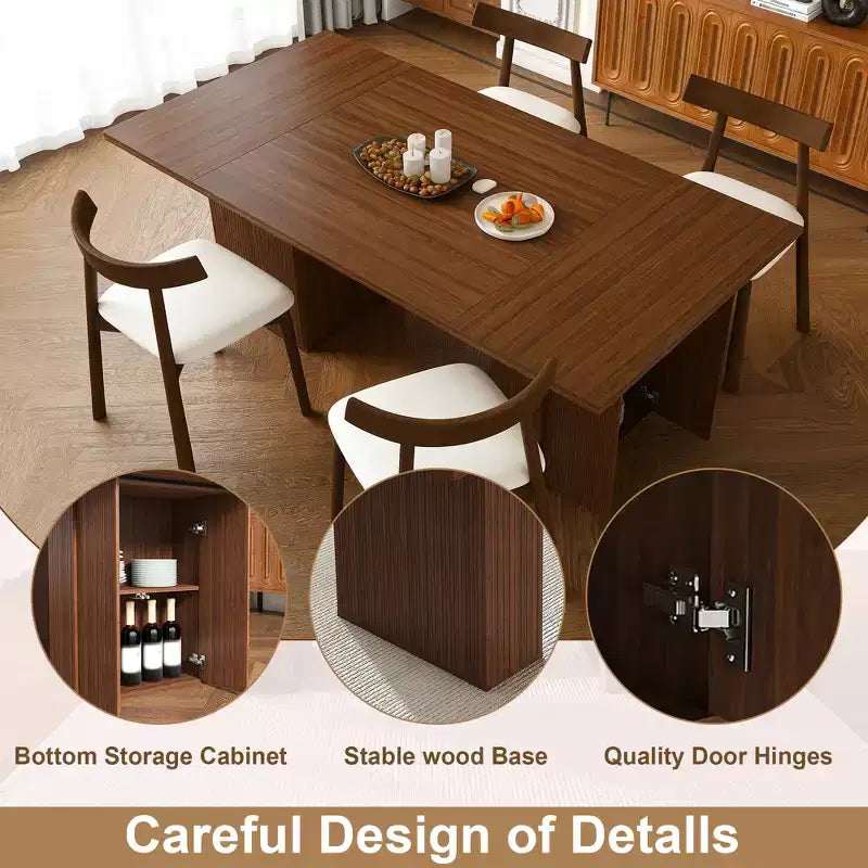 Set da tavolo da pranzo 5 pezzi, legno naturale / ecopelle, 4 posti