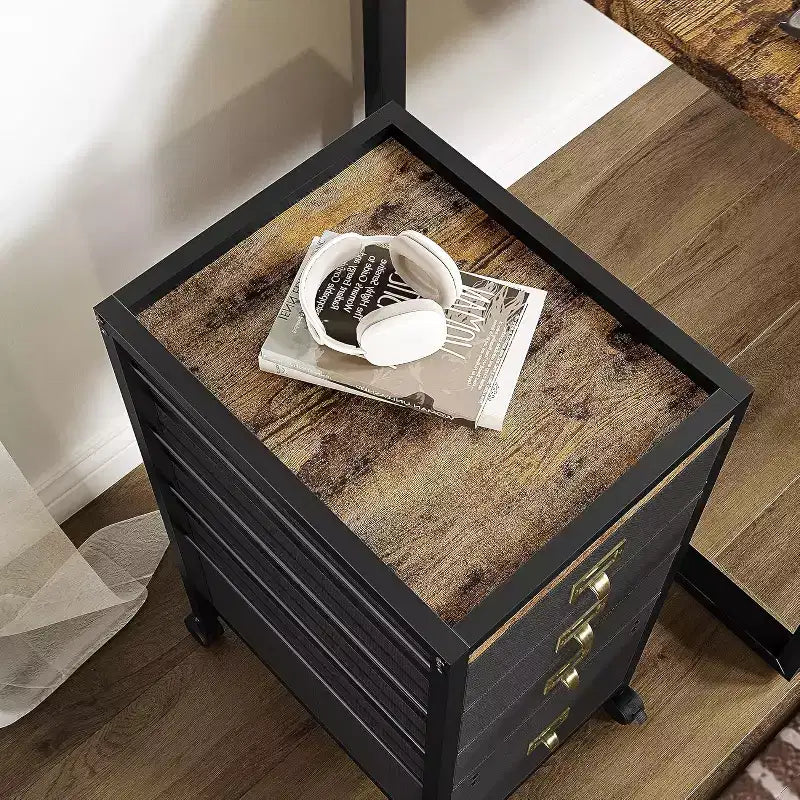 Classificatore mobile in tessuto nero con ruote, 3/4 cassetti, sotto scrivania, 1 persona