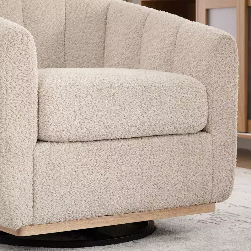 Poltrona girevole a barilotto in ciniglia, colore carbone/avorio/grano – Seduta singola