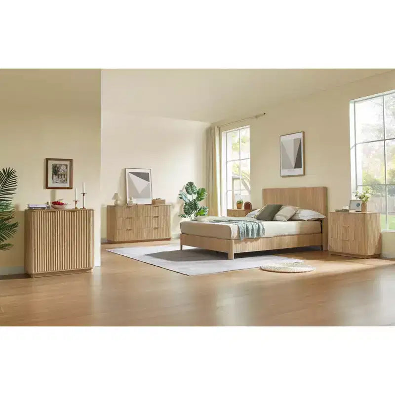 Cassettiera 6 cassetti con curve a onda in noce, larghezza 140 cm, 1 persona