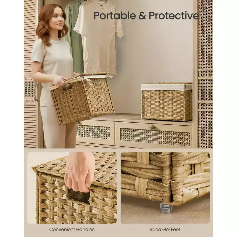 Cesto portaoggetti intrecciato con coperchio – Marrone/Naturale, Pieghevole, 1 Persona