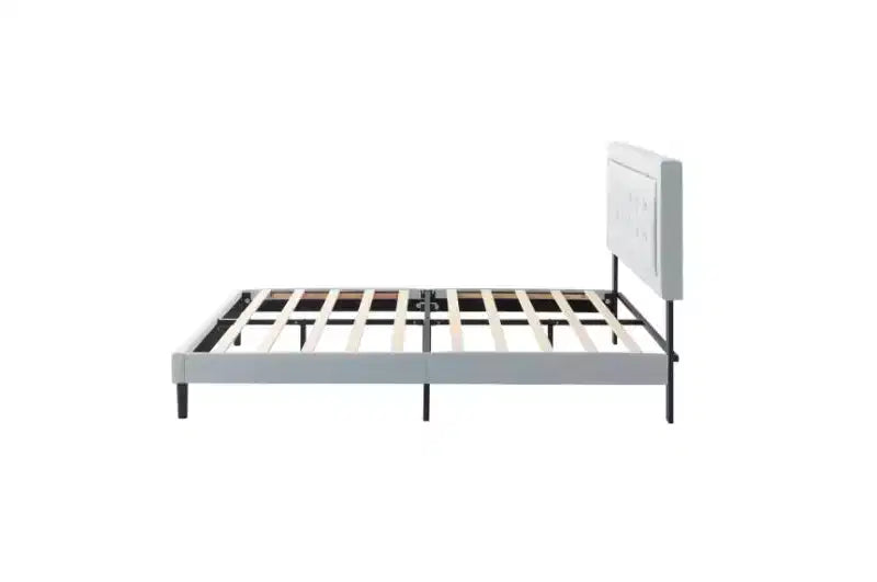Struttura letto imbottita queen-size grigia/rosa, per 1 persona, con doghe in legno