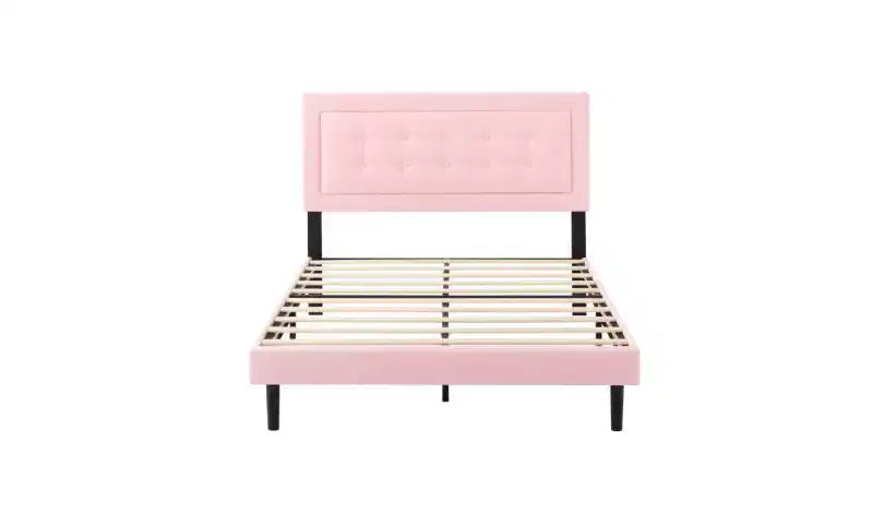 Struttura letto imbottita queen-size grigia/rosa, per 1 persona, con doghe in legno