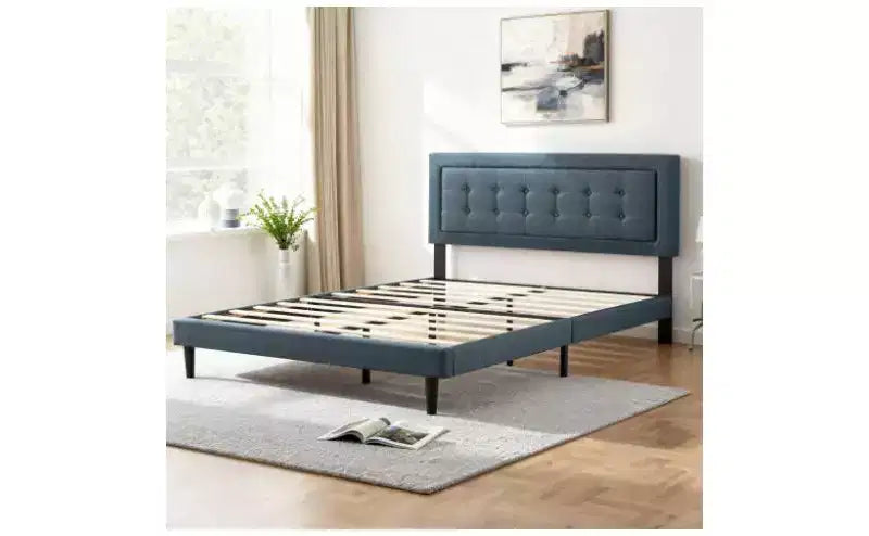 Struttura letto imbottita queen-size grigia/rosa, per 1 persona, con doghe in legno