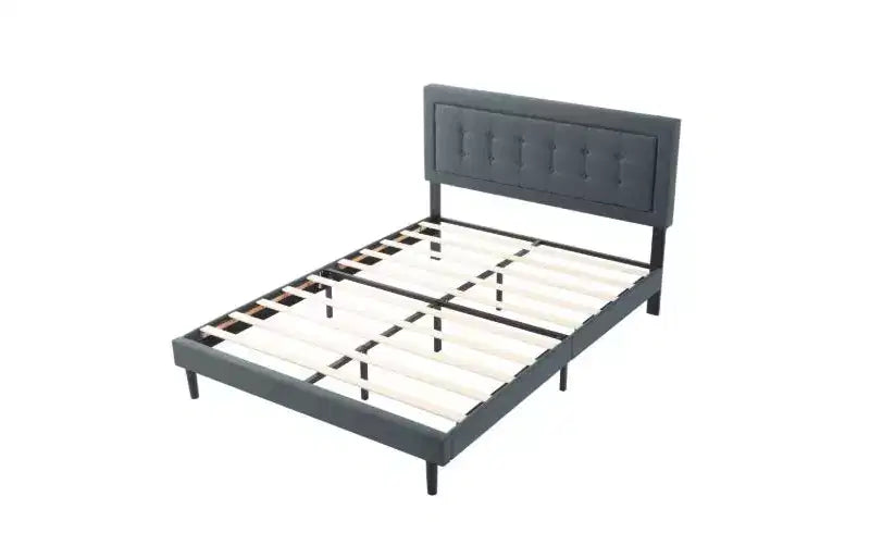 Struttura letto imbottita queen-size grigia/rosa, per 1 persona, con doghe in legno