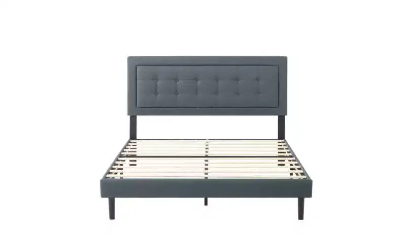 Struttura letto imbottita queen-size grigia/rosa, per 1 persona, con doghe in legno
