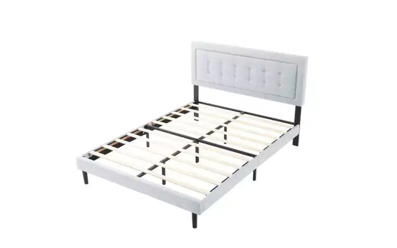 Struttura letto imbottita queen-size grigia/rosa, per 1 persona, con doghe in legno