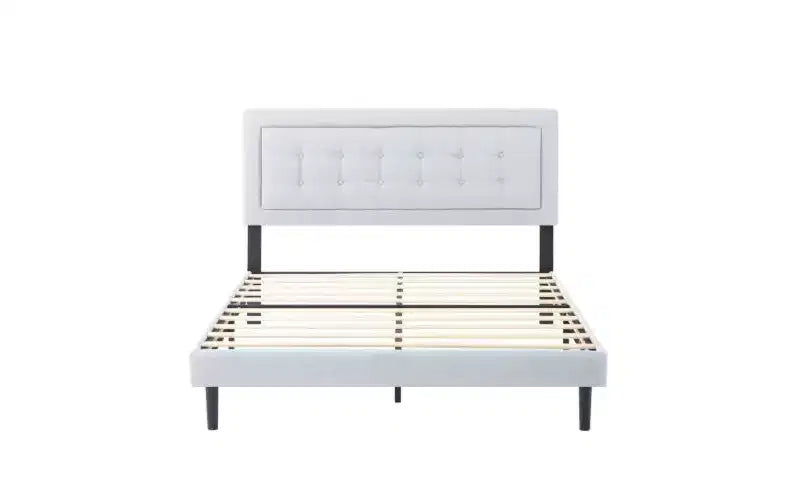 Struttura letto imbottita queen-size grigia/rosa, per 1 persona, con doghe in legno