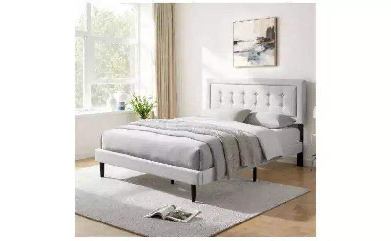 Struttura letto imbottita queen-size grigia/rosa, per 1 persona, con doghe in legno