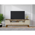 Mobile TV beige moderno di metà secolo, 4 ripiani, adatto a TV fino a 70"