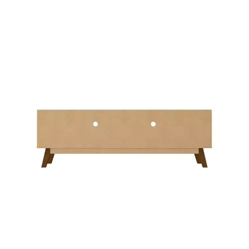 Mobile TV beige moderno di metà secolo, 4 ripiani, adatto a TV fino a 70"